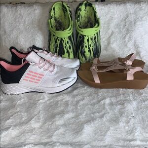 Stylish Footwear Collection - White Sneakers, Green Clogs, Pink Sandals size 2